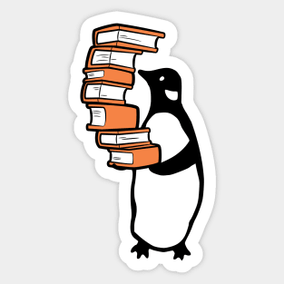 Penguin holding pile of books Sticker